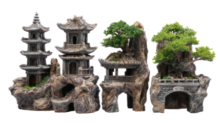 Decorative pagoda and mountain landscape aquarium ornaments