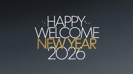 Obraz premium Modern minimalist new year design with white geometric text gold script and star-like dots on gradient background