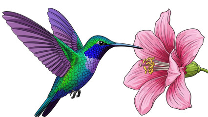 Fototapeta premium Vibrant hummingbird hovering near a blooming flower (9)