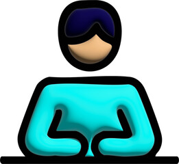 Captivating 3D icon of a person meditating or in a calm, introspective pose, perfect for wellness and mindfulness concepts