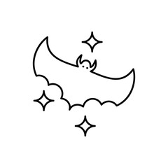 Whimsical Outline Bat with Sparkling Stars Icon - Perfect for Halloween, Nocturnal Themes, or Magical Design Elements
