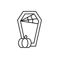Minimalist Halloween Coffin and Pumpkin Outline Design for Spooky Celebrations. Simple Vector Icon Representing Autumn Festivities and Haunted Themes