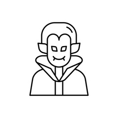 Minimalist Outline Icon of a Classic Vampire with Fangs and High-Collared Cape, Perfect for Halloween Decorations, Fantasy Gaming, and Spooky Event Designs