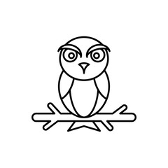 Elegant line art illustration depicting a wise owl perched gracefully on a tree branch, symbolizing knowledge and the natural world in a clean, minimalist vector icon design