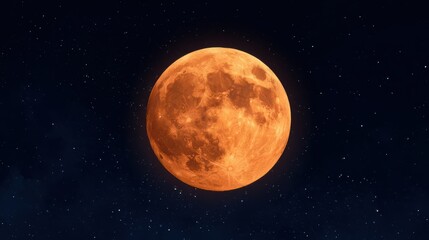 Obraz premium Full orange moon shining brightly in the dark night sky with stars.