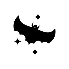 Spooky nocturnal bat silhouette against a crescent moon and sparkling stars, perfect for Halloween night designs and mystical themes