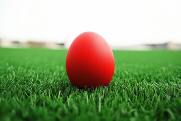 Naklejka premium Red Easter Egg on Green Grass