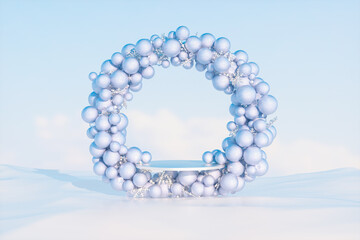 Winter Chrismas background with a podium for product display. 3d rendering