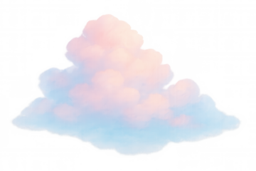Fluffy cartoon cloud showing soft pastel pink and blue colors with transparent background, dreamlike weather element