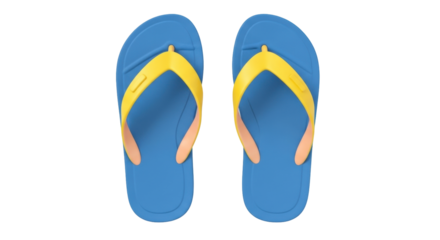 Isolated blue flip-flops with yellow straps for summer vacation and beach footwear fashion