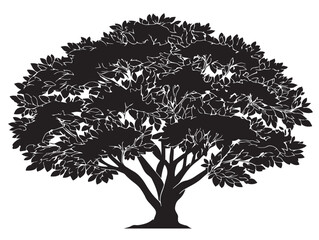 Fototapeta premium Tree With Full Foliage Silhouette 2D Vector Line Art Design