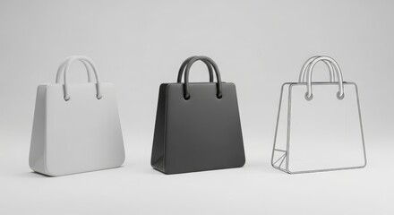 Three stylish handbags isolated studio shot for fashion and retail concepts