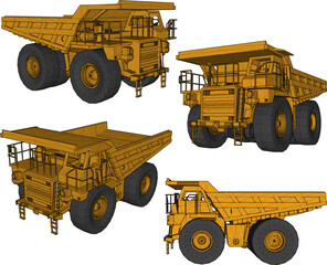 Massive Yellow Mining Dump Truck with Extra Large Heavy Duty Tires and Open Box Bed for Industrial Quarry, Earthmoving, and Construction Equipment Isolated on White Background © nur