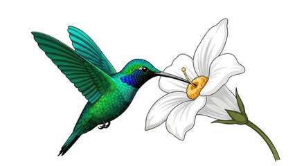 Obraz premium Vibrant hummingbird feeding on a white flower (4)
