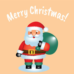 Cheerful Cartoon Santa Claus with Gift Bag for Christmas Holiday Decorations and Celebrations
