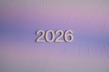The year 2026 is displayed in white numbers against a soft, gradient background of purple and blue hues.