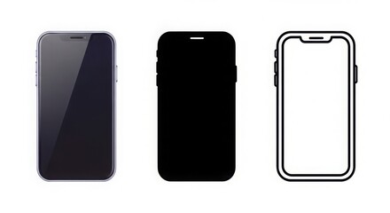 Three modern smartphones display front view designs with different styles including a full screen option