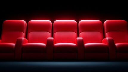 Fototapeta premium Comfortable red seating in a dark movie theater set for an engaging film experience at night