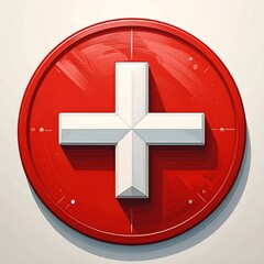 Red and white plus sign in a circular frame