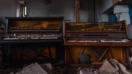 destroyed school in the city of Kiev during the war in Ukraine