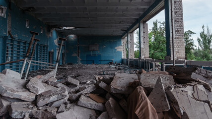 destroyed school in the city of Kiev during the war in Ukraine