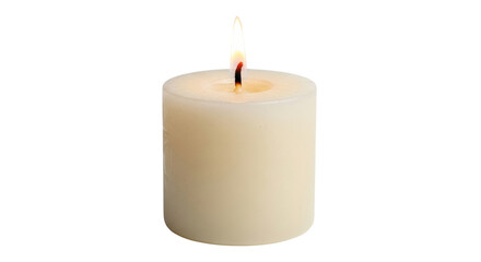 Isolated burning candle provides cozy atmosphere, gentle glow, soft light, warmth at night