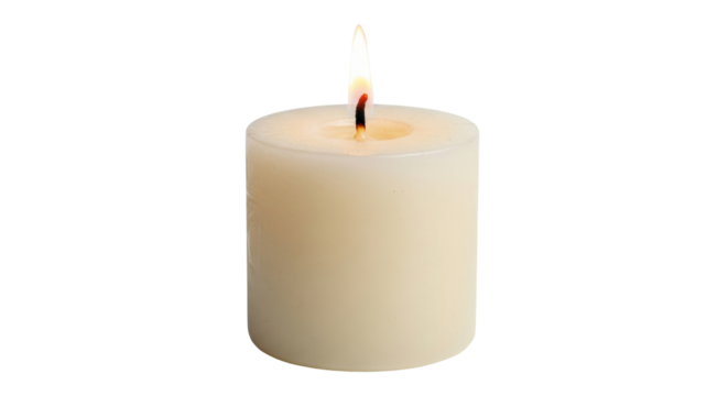 Isolated burning candle provides cozy atmosphere, gentle glow, soft light, warmth at night