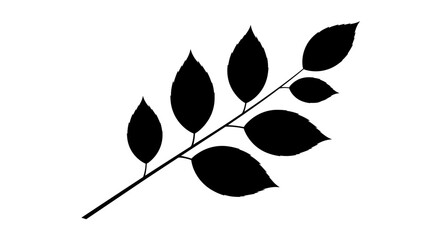 Minimalist Black Silhouette of a Leafy Branch on a White Background.