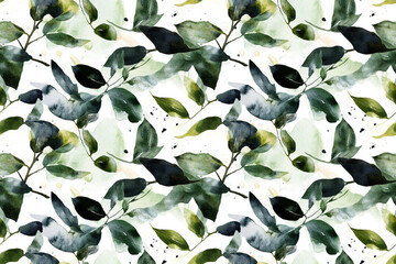 Ethereal Foliage Pattern: A serene watercolor design showcases delicate green leaves and branches, creating a soothing and natural texture for various creative applications.
