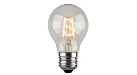 Isolated lightbulb with glowing filament, innovation, and electrical power concept
