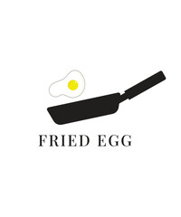 Frying eggs on frying pan logo. Breakfast menu logo on white background, Frying eggs logo, Creative omelette illustration logo design