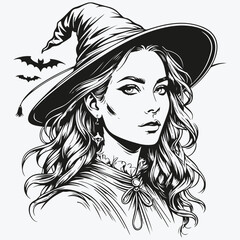 beautiful witch portrait sketch illustration vector