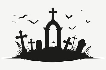 cemetery silhouette sketch illustration vector