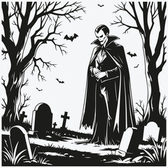 vampire on a graveyard sketch illustration vector