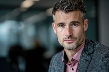 Obraz premium Professional Businessman Portrait Looking Directly into Camera in Office