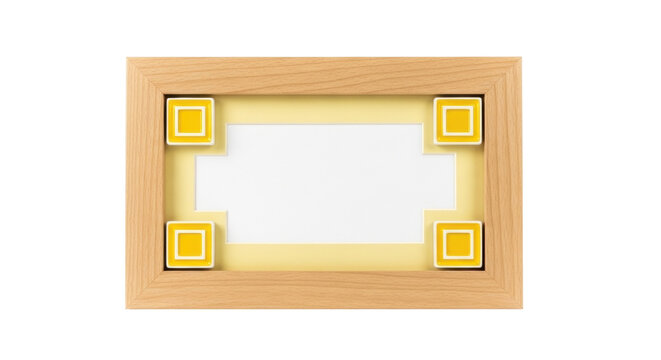 Isolated picture frame, light wood, decorative corners, geometric design, center for customization