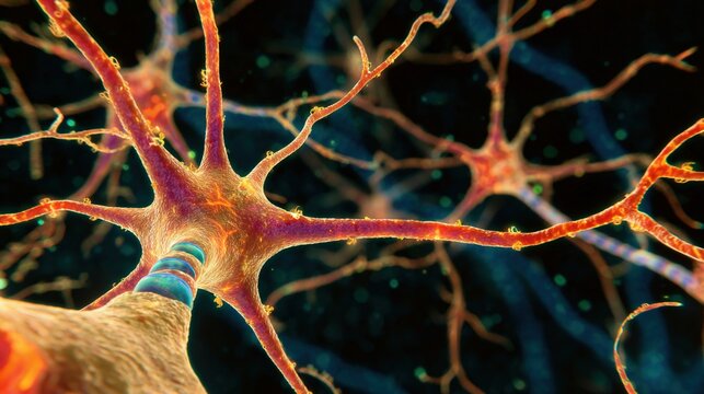 Neuron cells with branching dendrites and axons