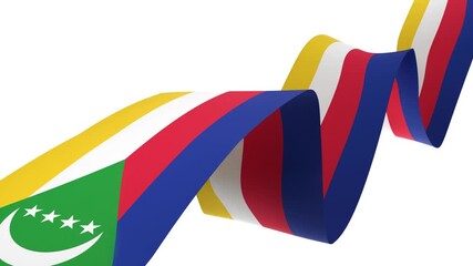 Waving Comoros Flag Ribbon on White Background with Alpha