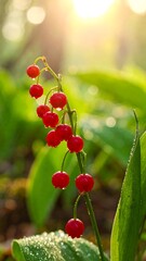 Red berries on a stem with a green background