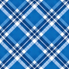Repeating diagonal plaid pattern in shades of blue and white