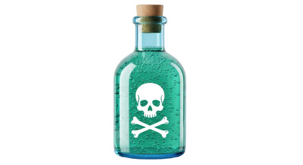 Isolated poison bottle containing bubbling toxic liquid with crossbones emblem or design