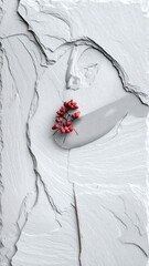 Red berries on a textured white stone background