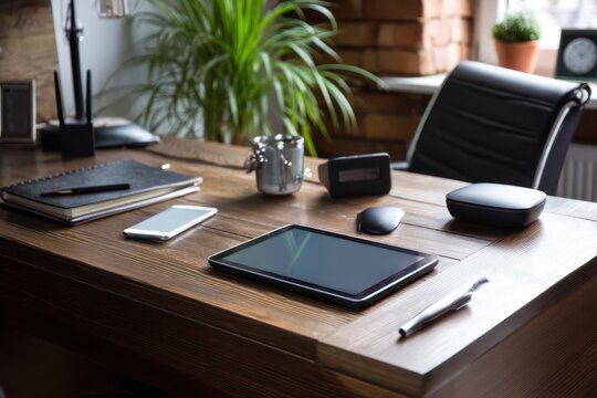 Tablet and Wi-Fi Router on Office Desk