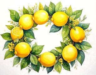 Watercolor illustration of lemons and foliage