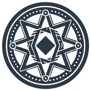 Intricate circular seven pointed star geometric symbol elegant monochrome design