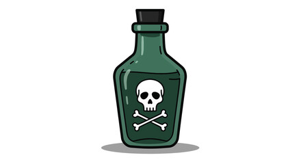 Green Glass Bottle with Skull and Crossbones Poison Symbol.