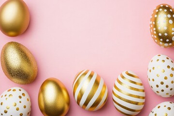 Golden Easter Eggs on a Pink Background