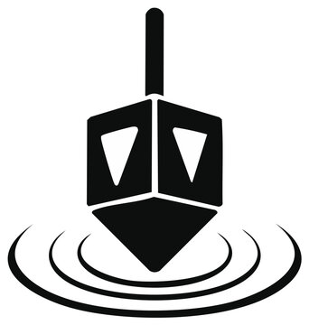 Black and white illustration of a spinning dreidel icon with ripple effect