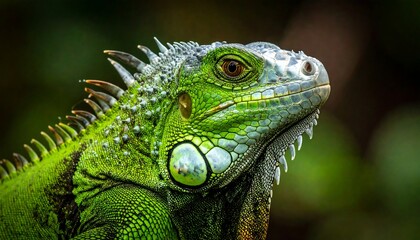Fototapeta premium Close-up of a vibrant green iguana