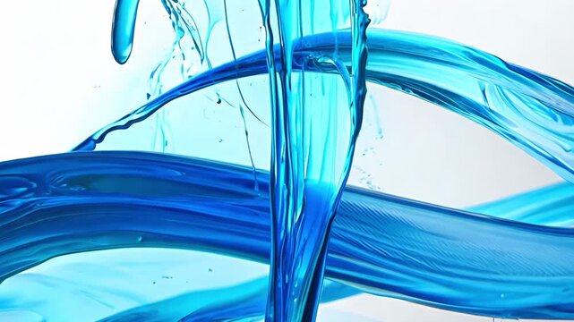 Cascading blue watercolor ribbons twisting flowing waterfall, shimmering neon blue accents, soft mist spray effect, painterly abstract motion, dynamic fluid watercolor 4K background